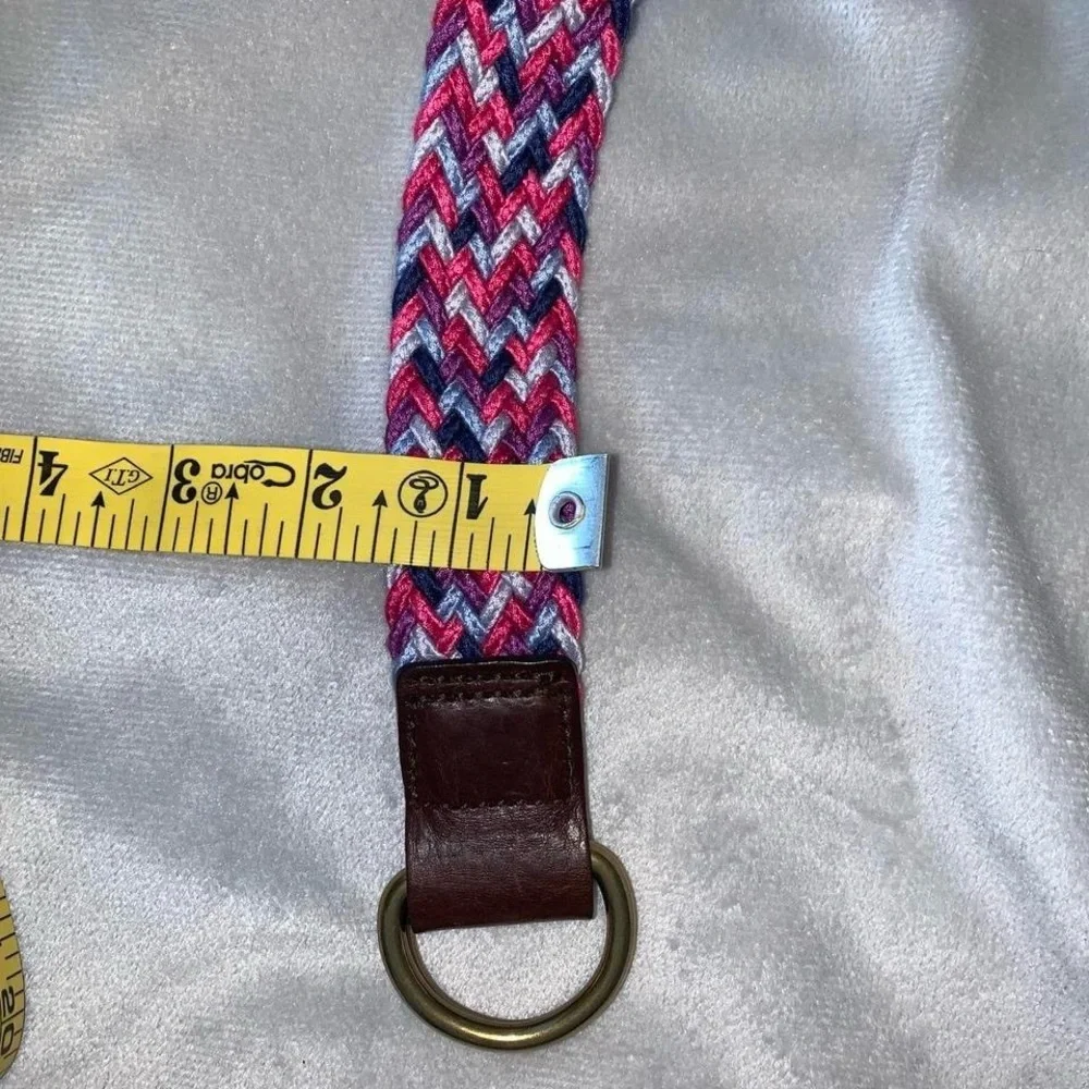 Eddie Bauer Pink and Blue Braided woven cotton Belt d ring leather edges L/XL